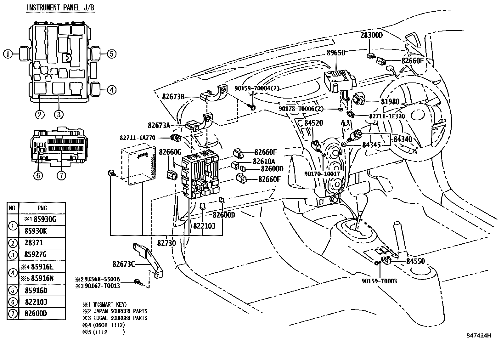 Toyota YARIS 开关和继电器和ECU EPC diagram — 847414H