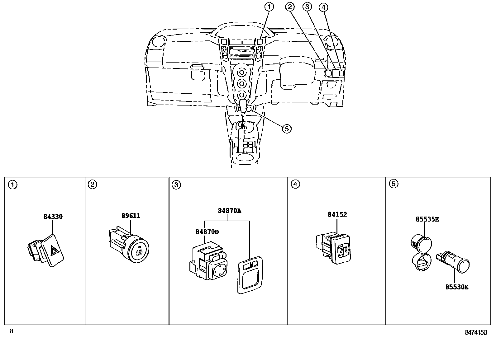 Toyota YARIS 开关和继电器和ECU EPC diagram — 847415B