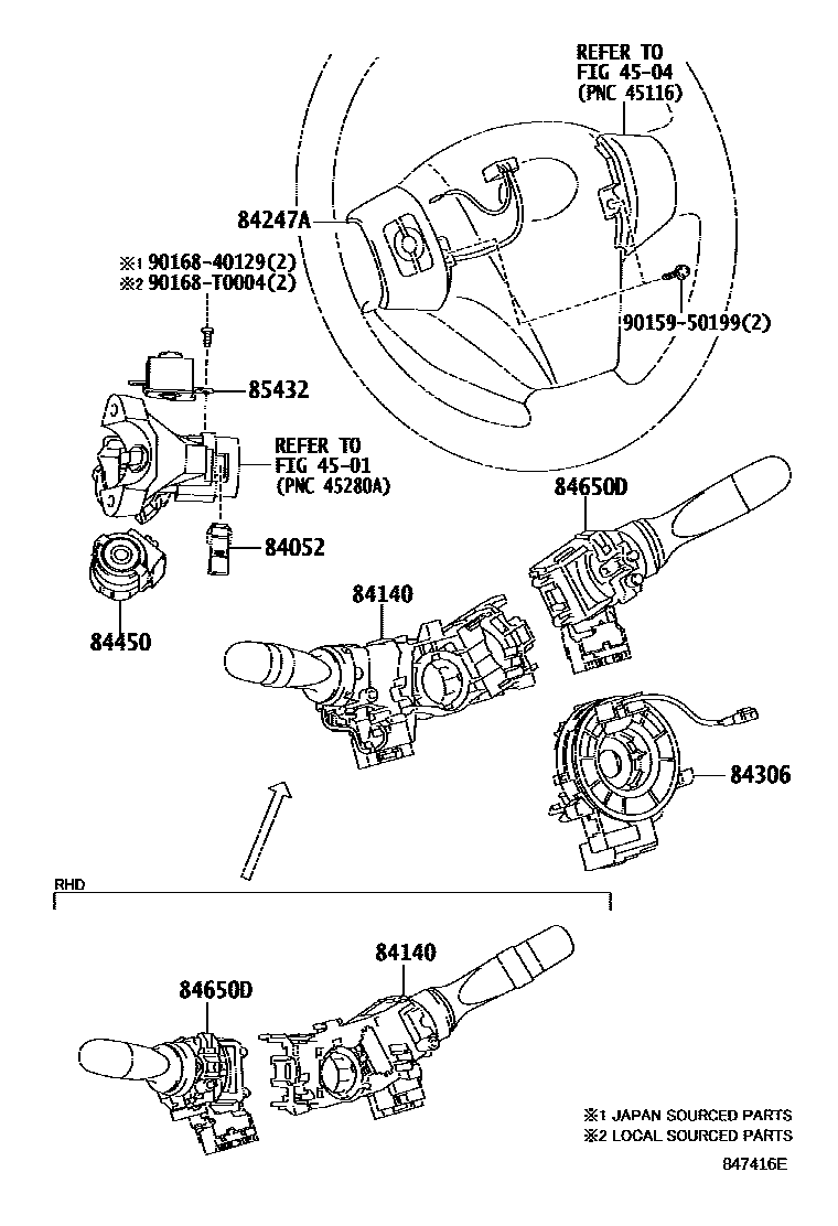 Toyota YARIS 开关和继电器和ECU EPC diagram — 847416E