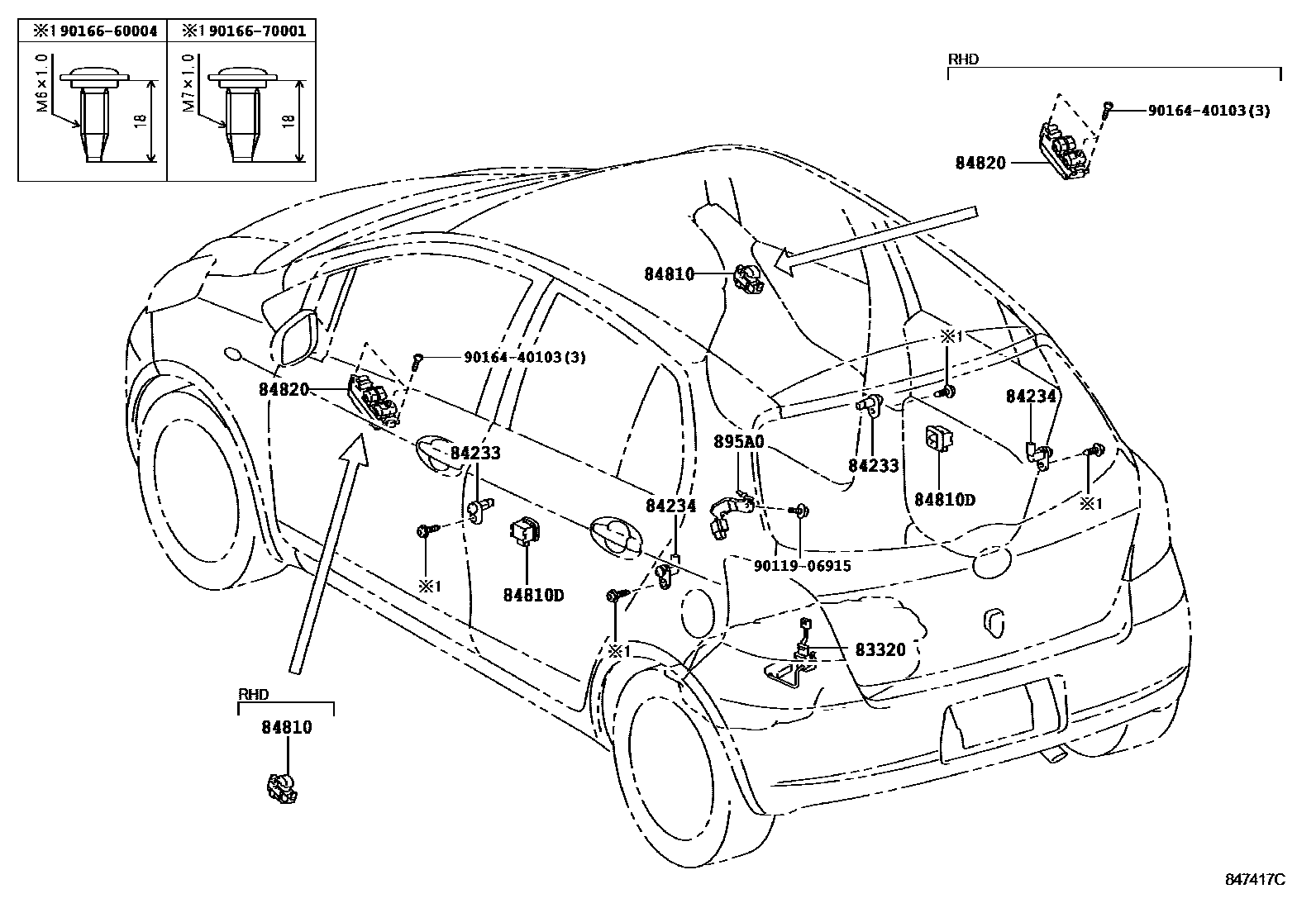 Toyota YARIS 开关和继电器和ECU EPC diagram — 847417C