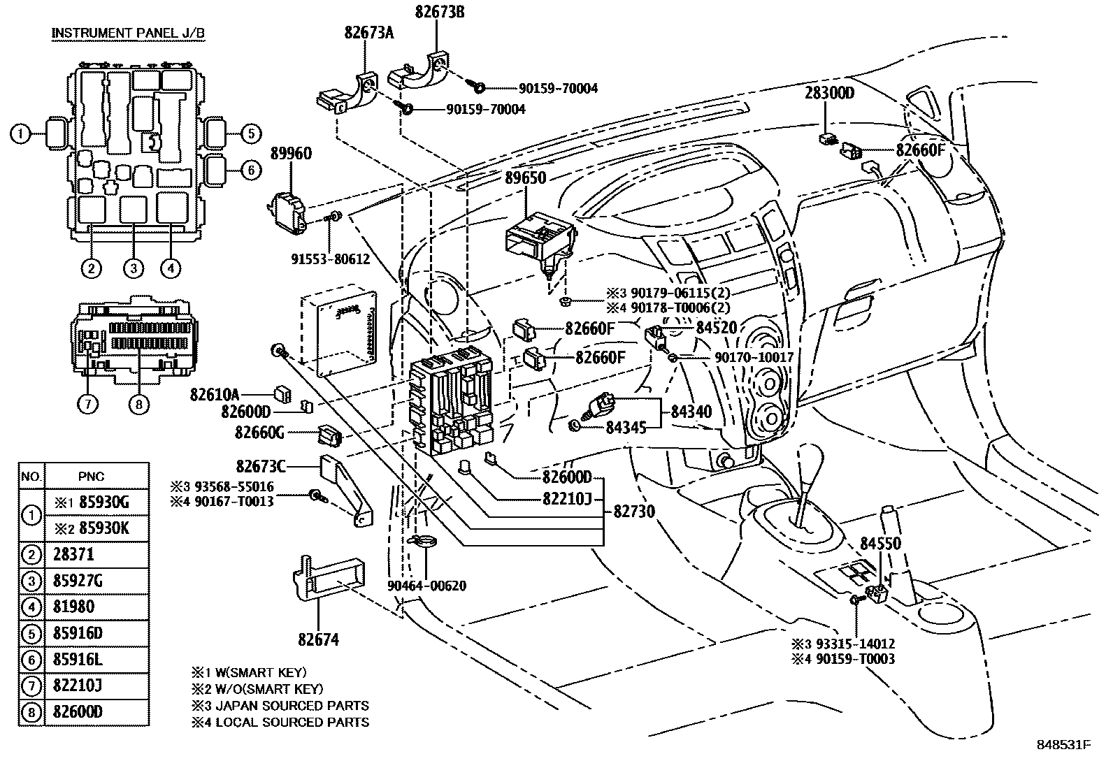 Toyota YARIS 开关和继电器和ECU EPC diagram — 848531F