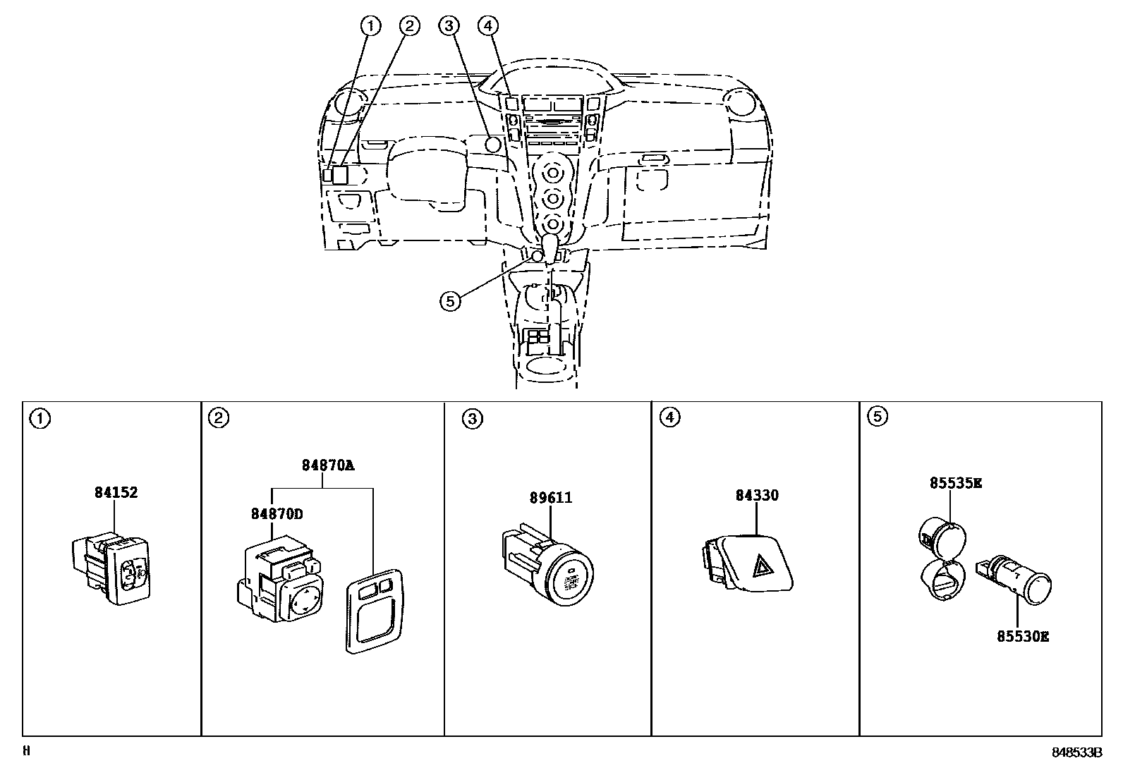 Toyota YARIS 开关和继电器和ECU EPC diagram — 848533B