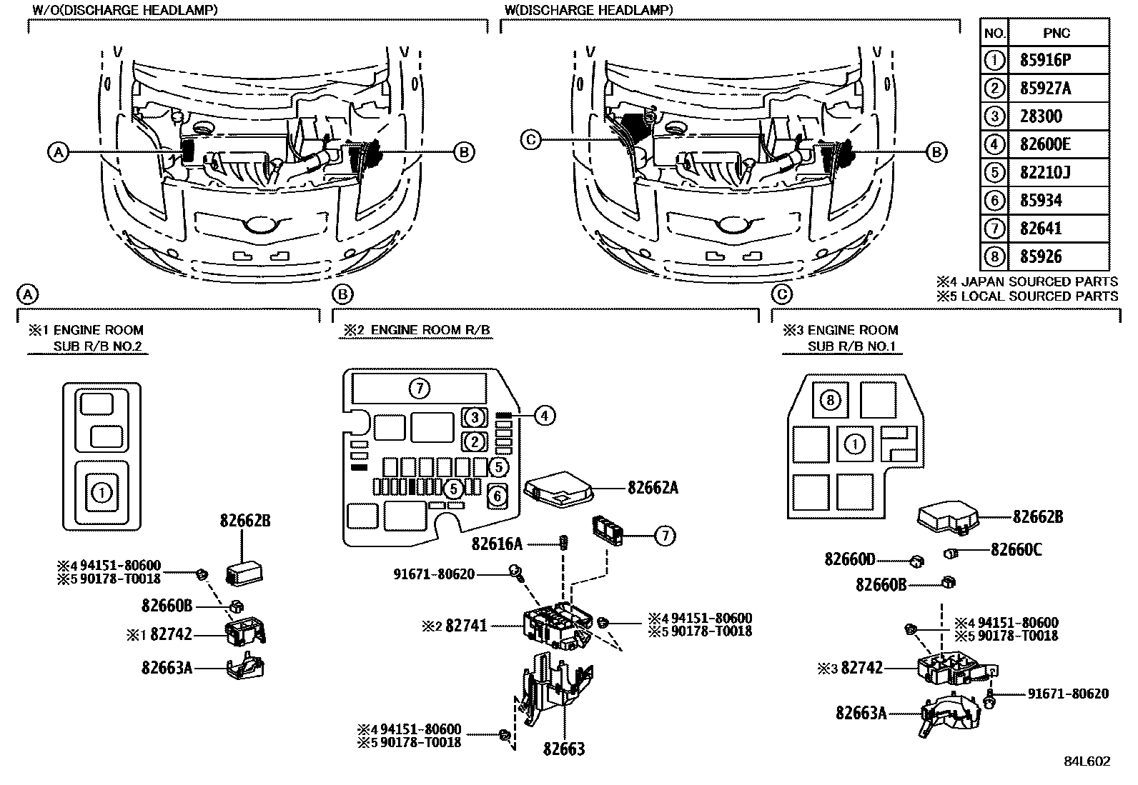 Toyota YARIS 开关和继电器和ECU EPC diagram — 84L602