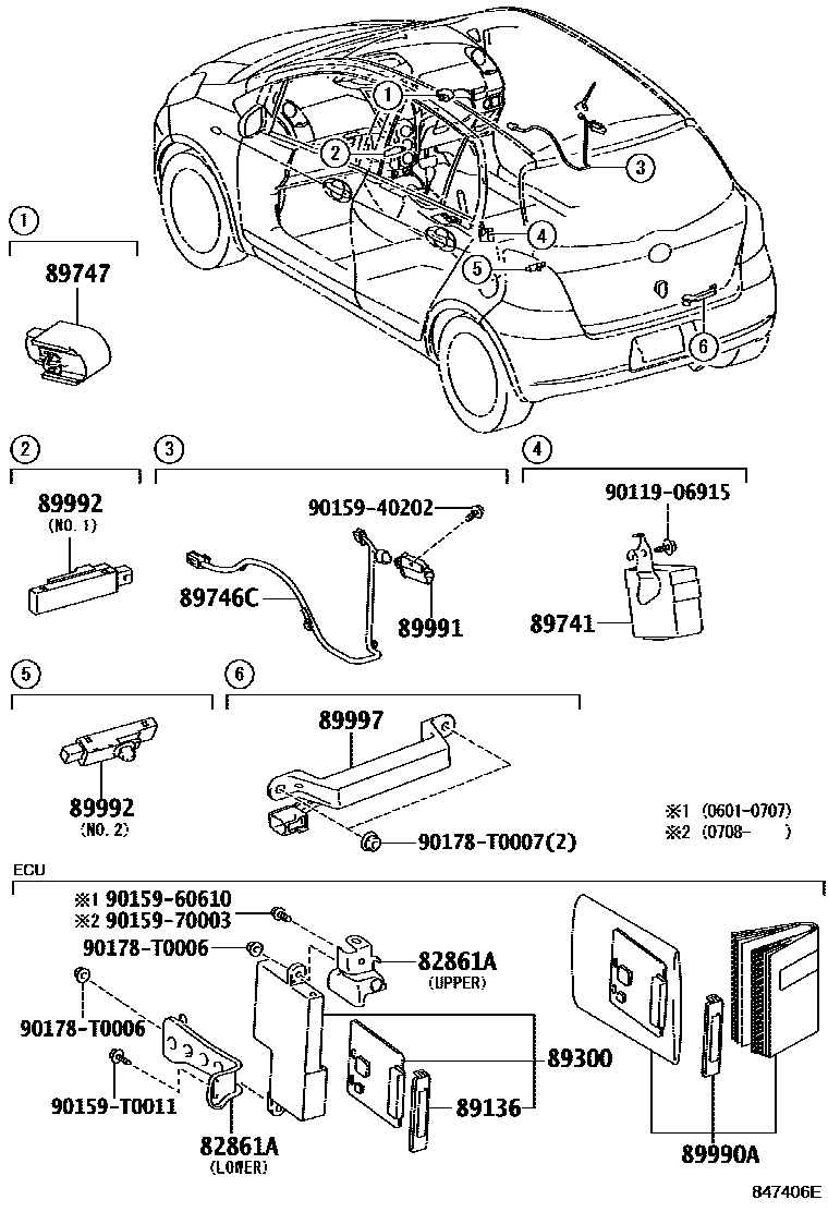 Toyota YARIS 遥控门锁 EPC diagram — 847406E