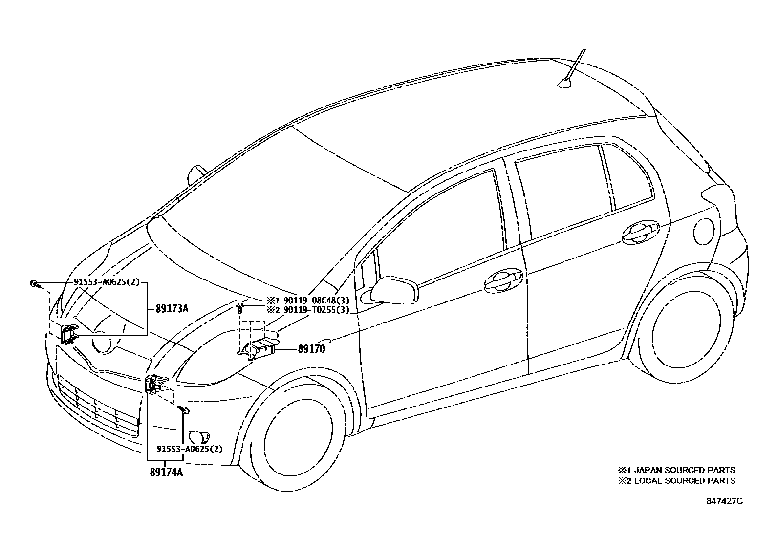 Toyota YARIS 空气囊 EPC diagram — 847427C