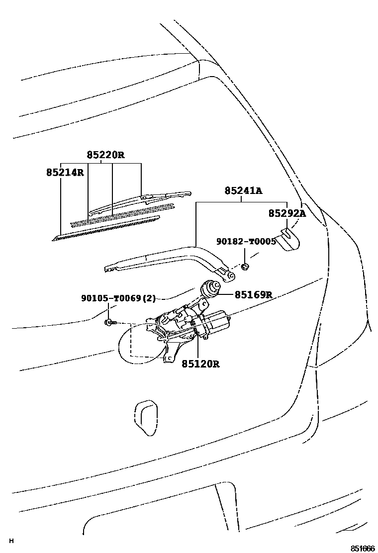 Toyota YARIS 后刮水器 EPC diagram — 851666