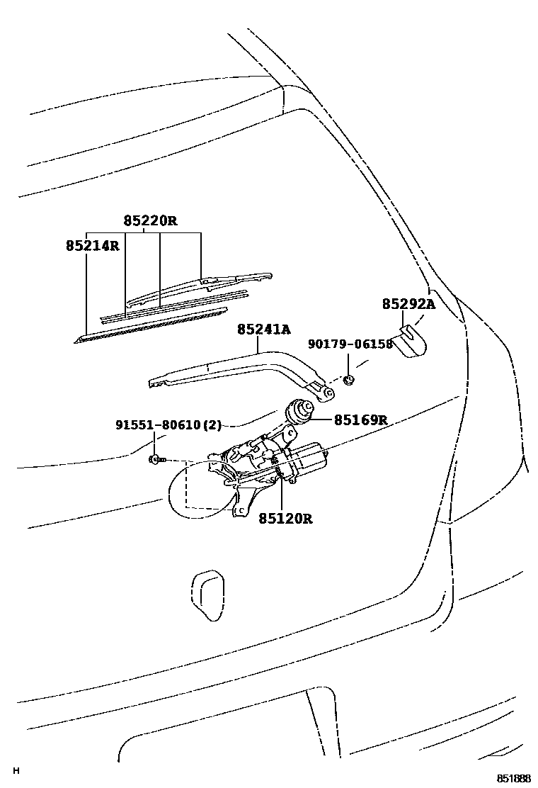 Toyota YARIS 后刮水器 EPC diagram — 851888