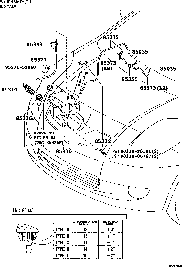 Toyota YARIS 挡风玻璃清洗器 EPC diagram — 851744B