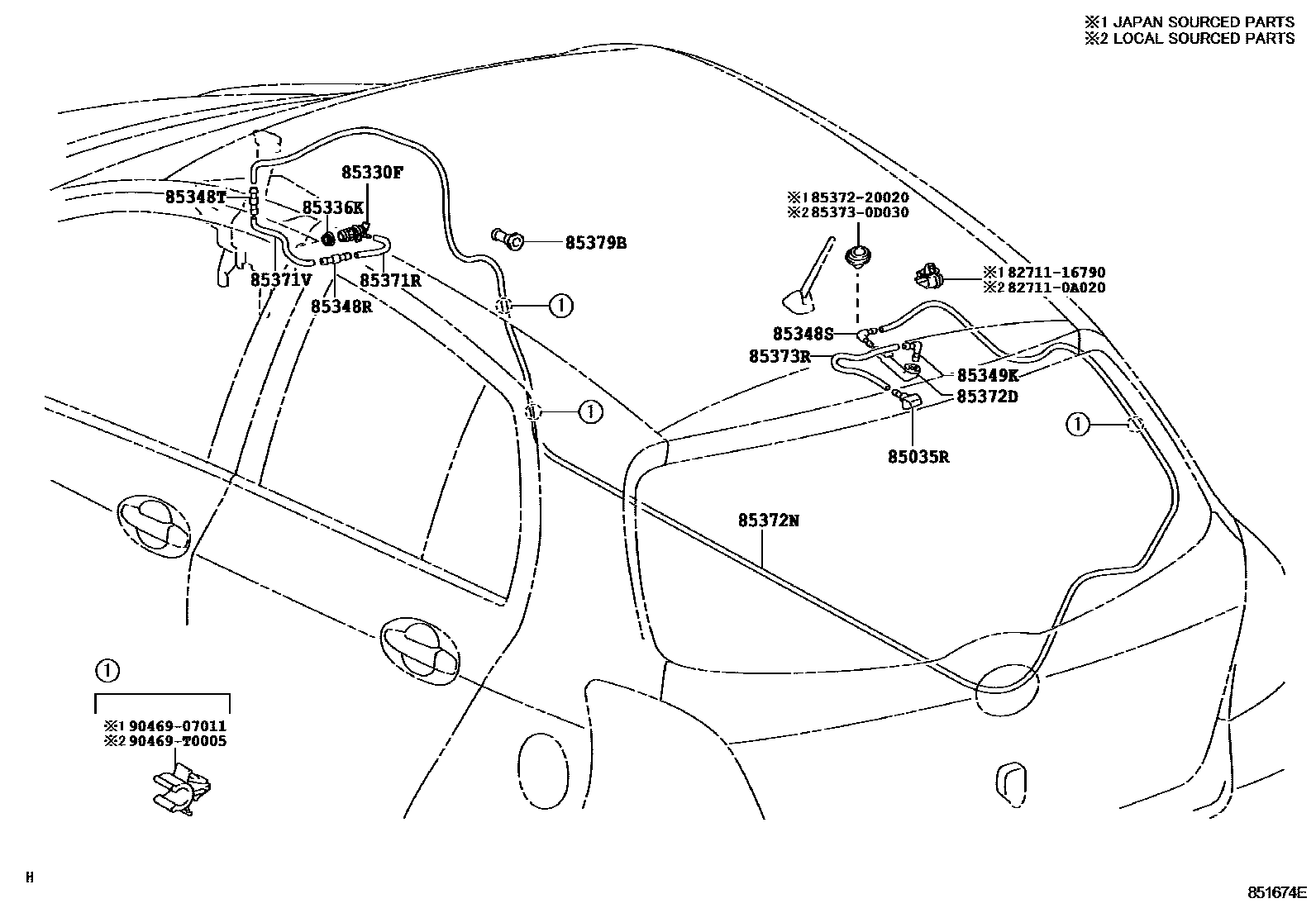 Toyota YARIS 后清洗器 EPC diagram — 851674E
