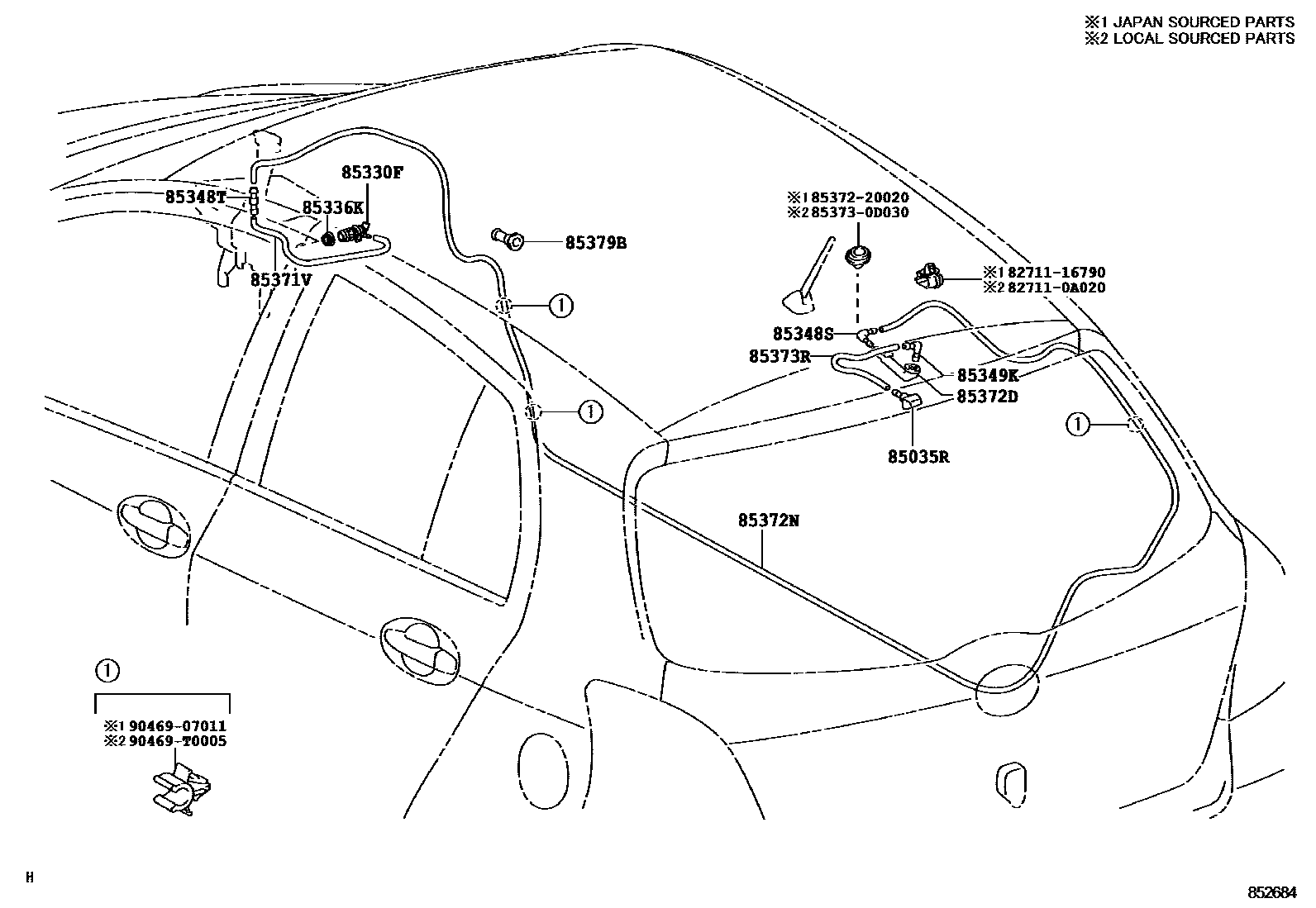 Toyota YARIS 后清洗器 EPC diagram — 852684