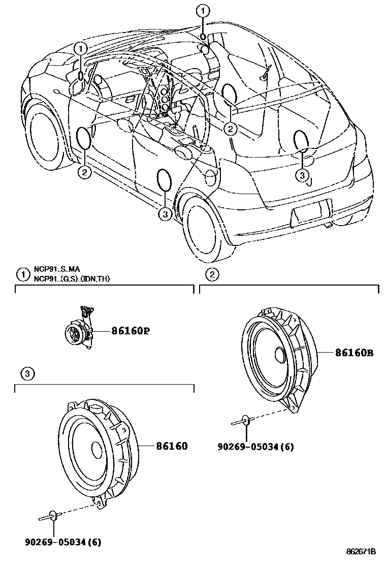 Toyota YARIS 扬声器 EPC diagram — 862671B