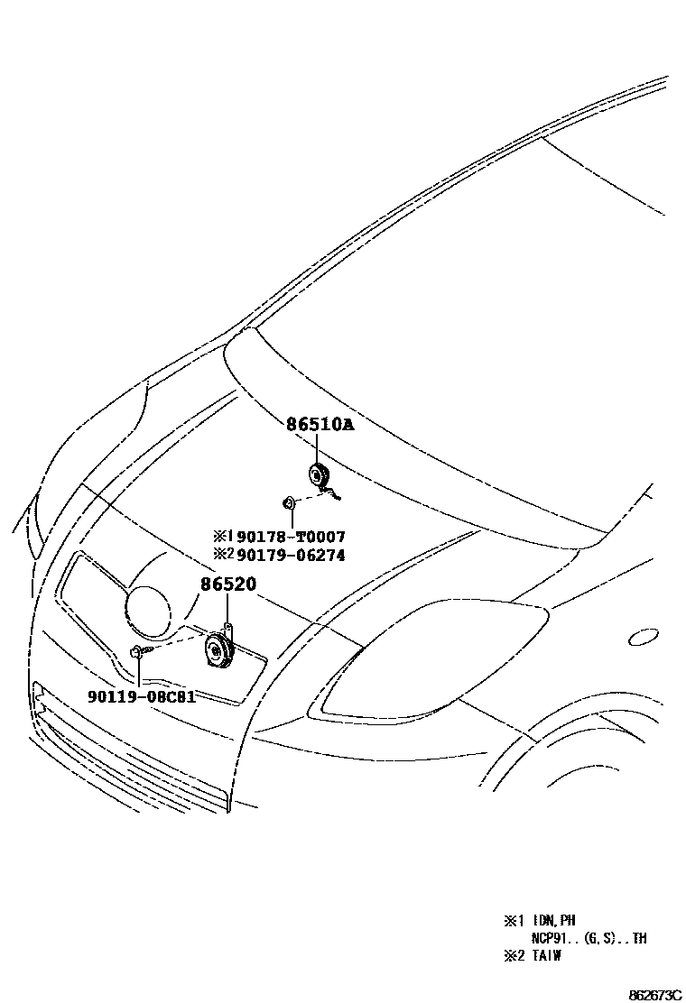 Toyota YARIS 喇叭 EPC diagram — 862673C