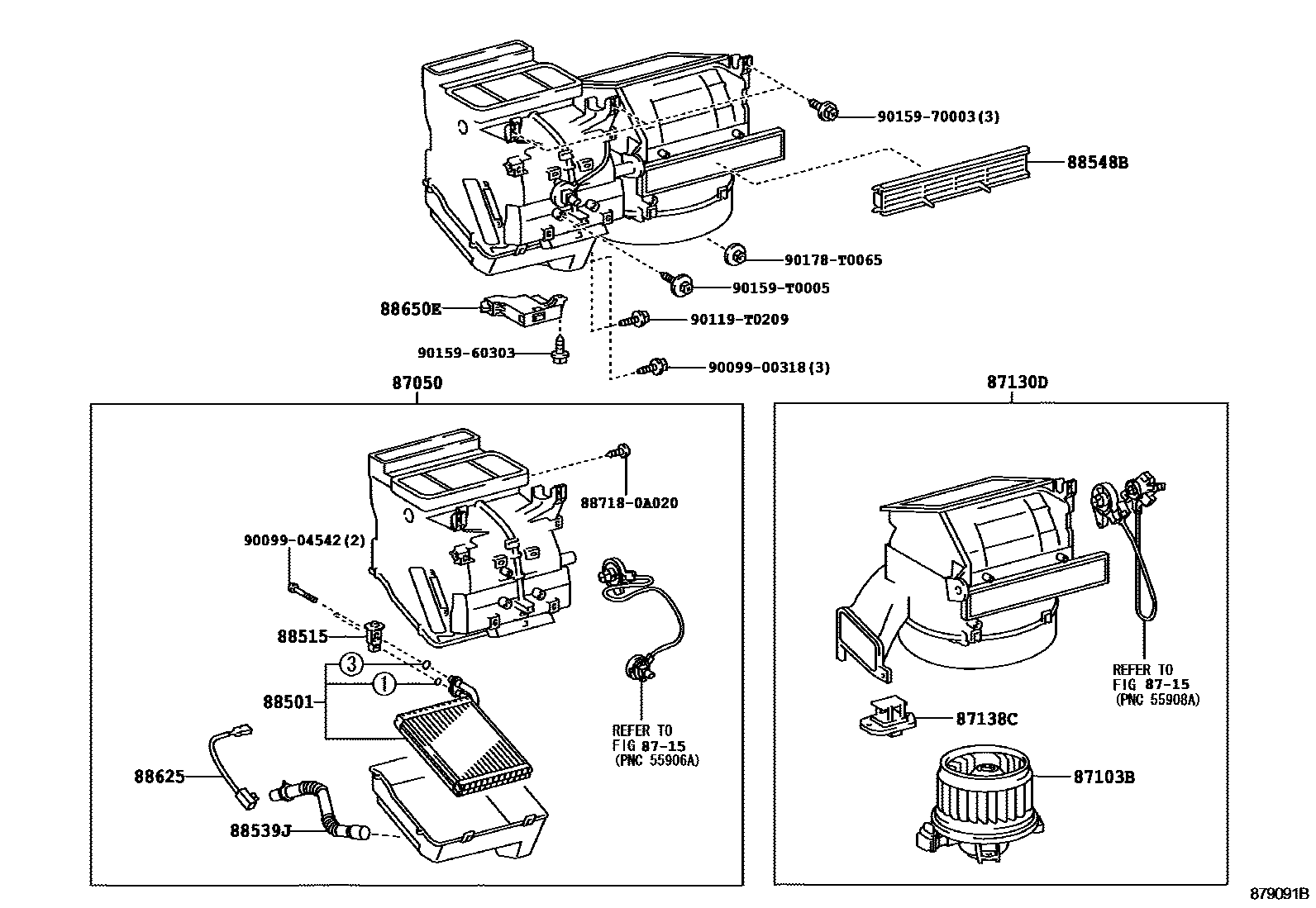 Toyota YARIS 暖风和空调系统 - 冷却器组件 EPC diagram — 879091B