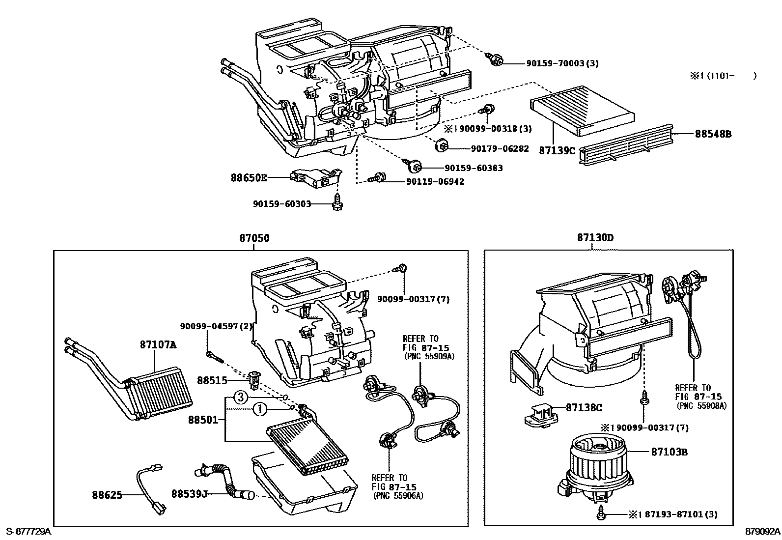 Toyota YARIS 暖风和空调系统 - 冷却器组件 EPC diagram — 879092A