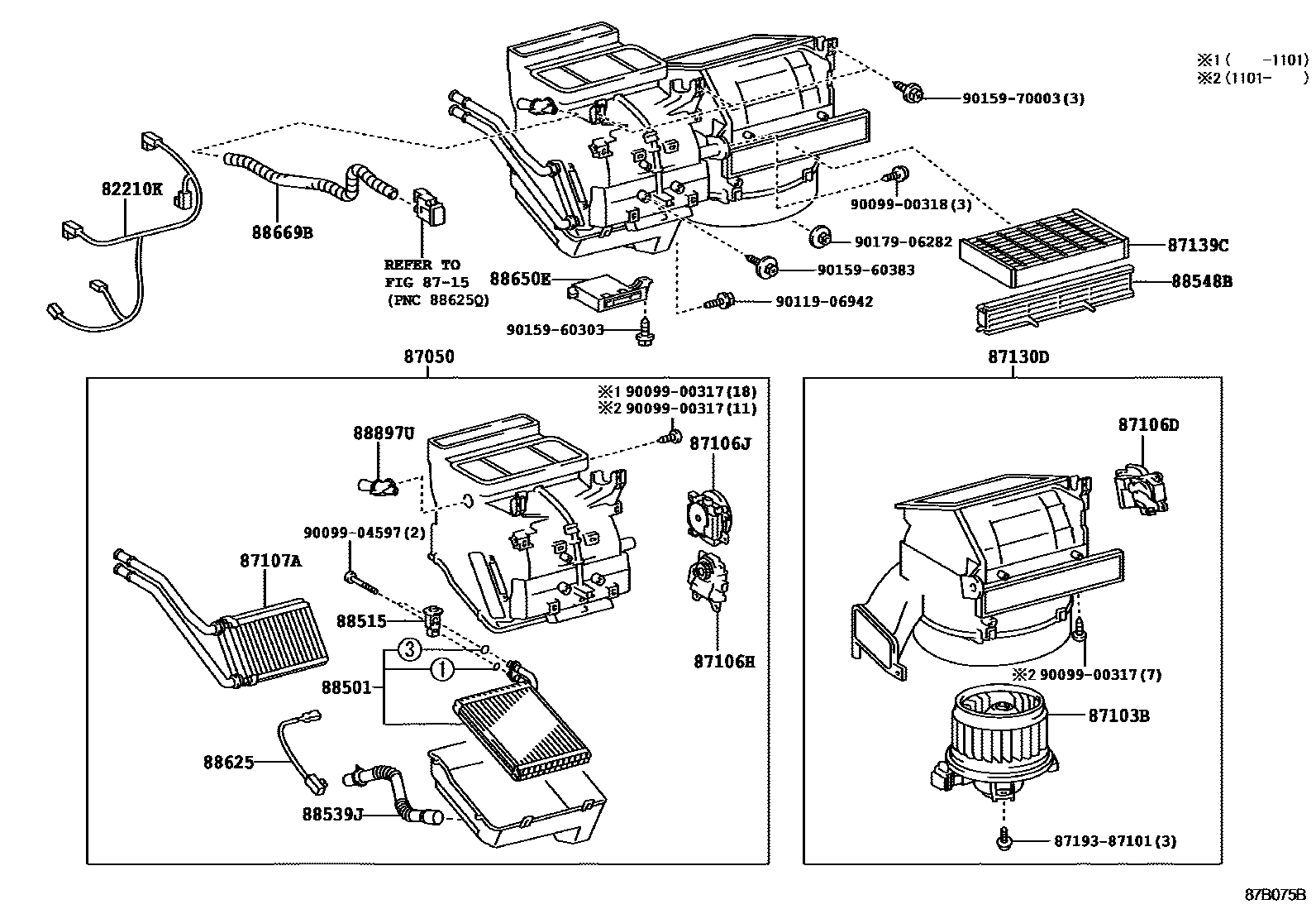 Toyota YARIS 暖风和空调系统 - 冷却器组件 EPC diagram — 87B075B