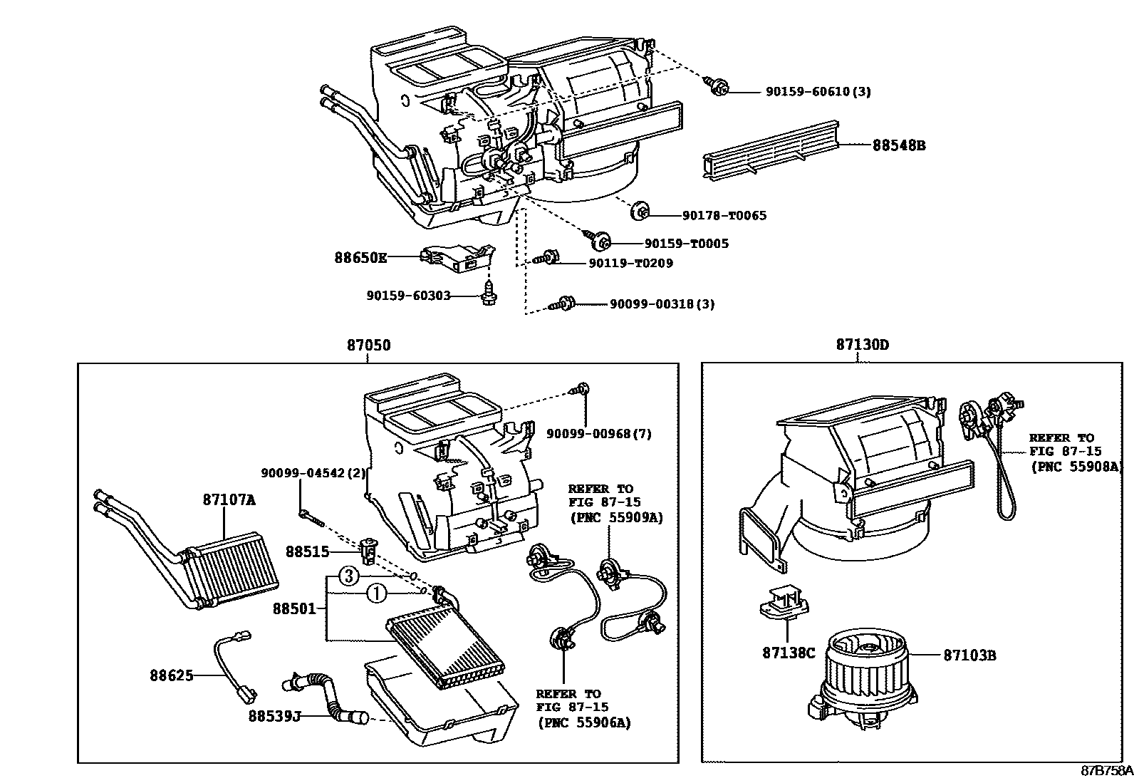 Toyota YARIS 暖风和空调系统 - 冷却器组件 EPC diagram — 87B758A