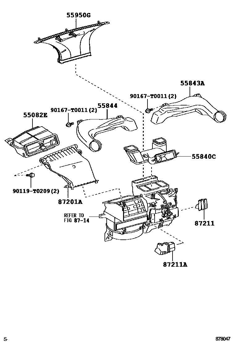 Toyota YARIS 暖风和空调系统 - 控制器和风管 EPC diagram — 878047