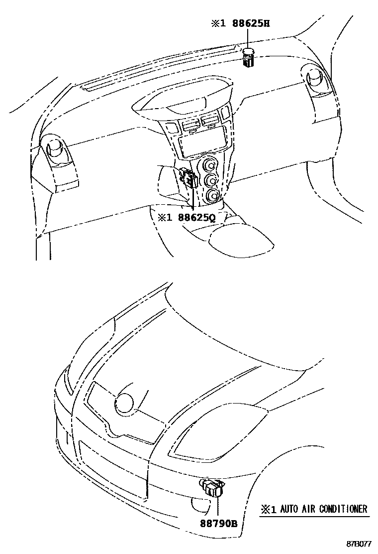 Toyota YARIS 暖风和空调系统 - 控制器和风管 EPC diagram — 87B077
