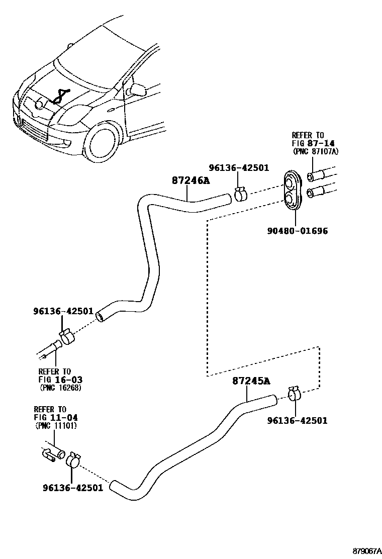Toyota YARIS 暖风和空调系统 - 水管 EPC diagram — 879067A