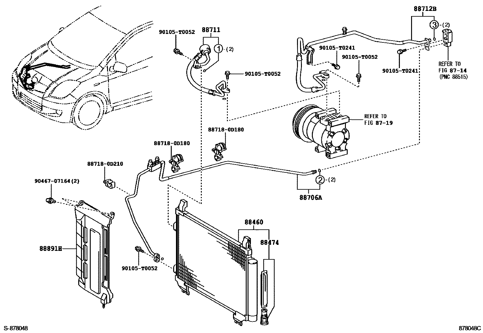 Toyota YARIS Heating & Air Conditioning - Cooler Piping EPC diagram — 878048C