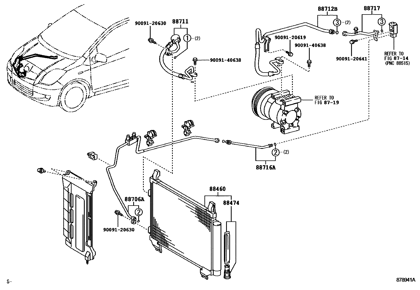 Toyota YARIS Heating & Air Conditioning - Cooler Piping EPC diagram — 878941A