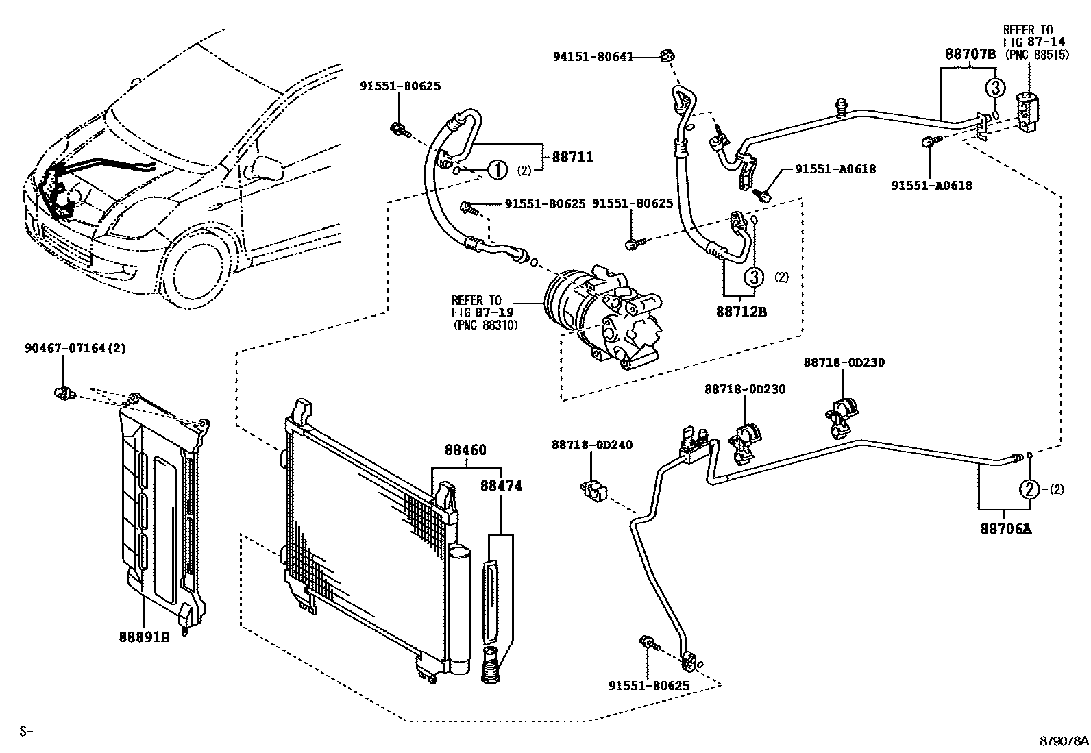 Toyota YARIS Heating & Air Conditioning - Cooler Piping EPC diagram — 879078A