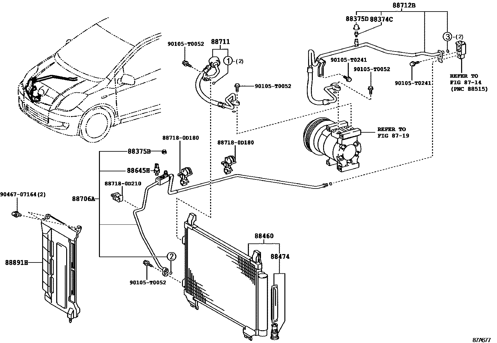 Toyota YARIS Heating & Air Conditioning - Cooler Piping EPC diagram — 87A677