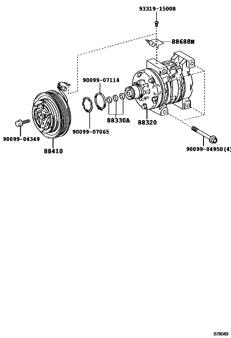 Toyota YARIS Heating & Air Conditioning - Compressor EPC diagram — 878049B