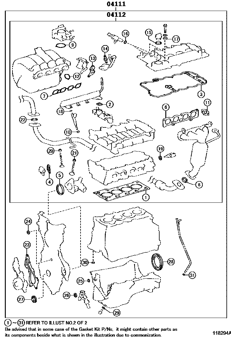 Toyota YARIS Engine Overhaul Gasket Kit EPC diagram — 118294A