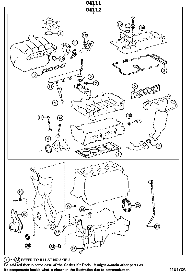 Toyota YARIS Engine Overhaul Gasket Kit EPC diagram — 11B172A