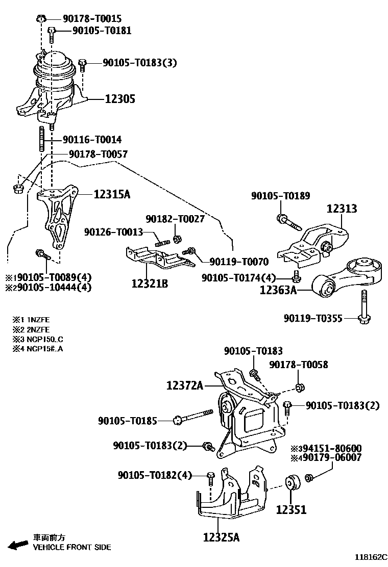 Toyota YARIS Engine Mounting EPC diagram — 118162C