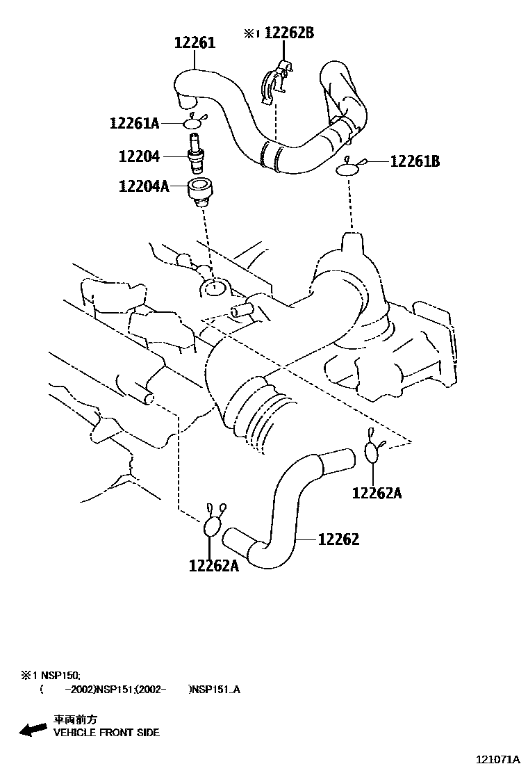 Toyota YARIS Ventilation Hose EPC diagram — 121071A