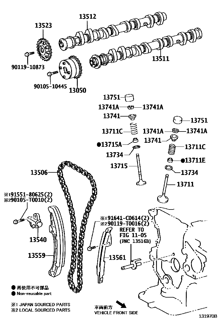 Toyota YARIS Camshaft & Valve EPC diagram — 131970B