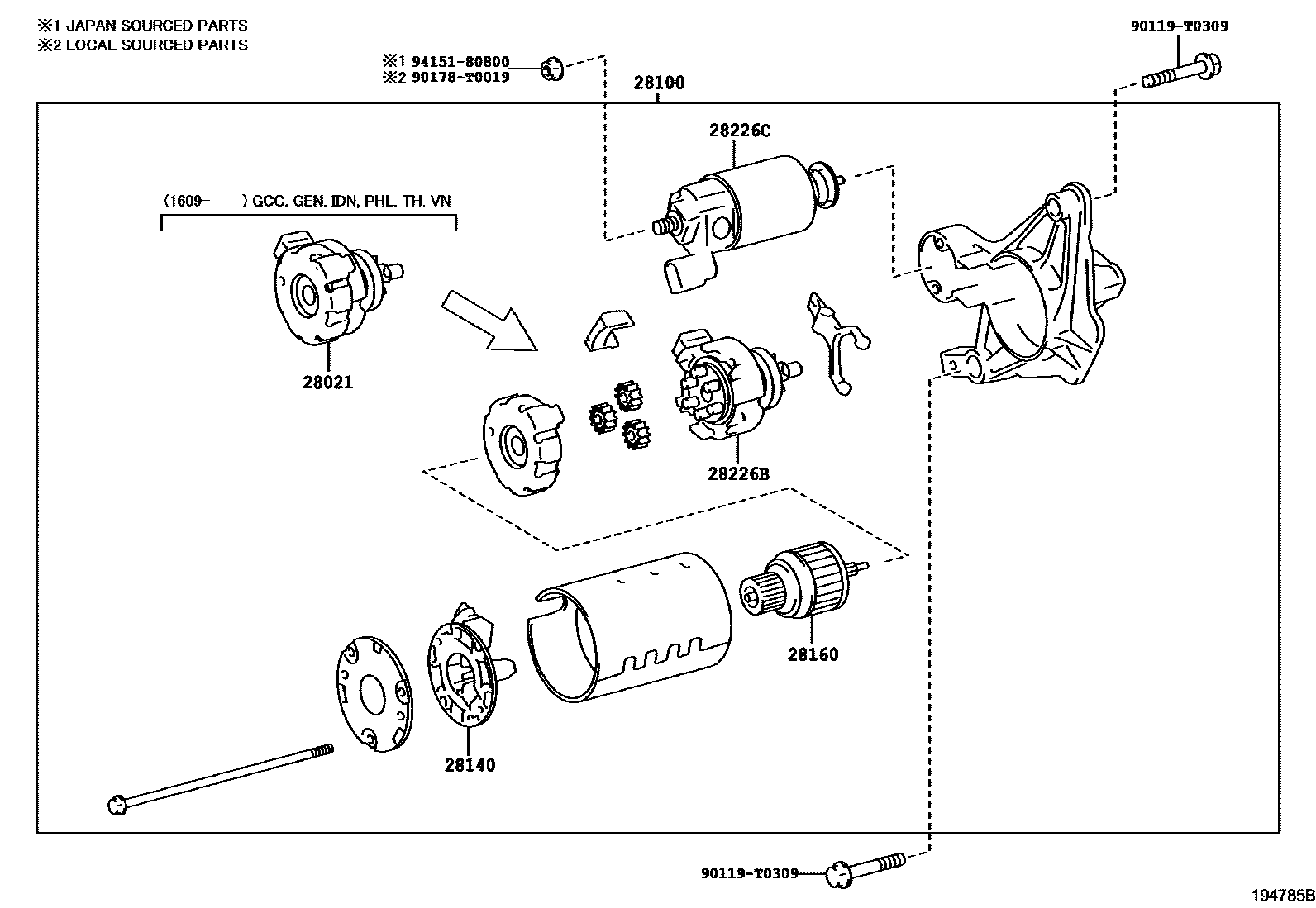 Toyota YARIS 起动机 EPC diagram — 194785B