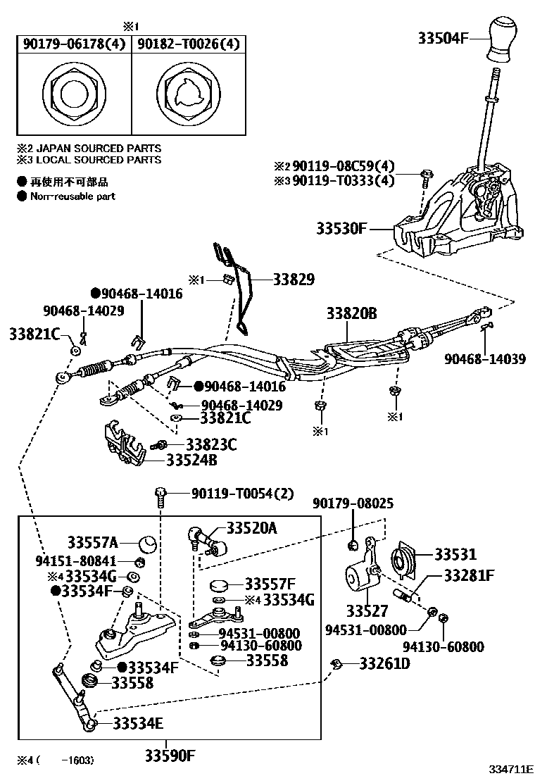 Toyota YARIS Shift Lever & Retainer EPC diagram — 334711E