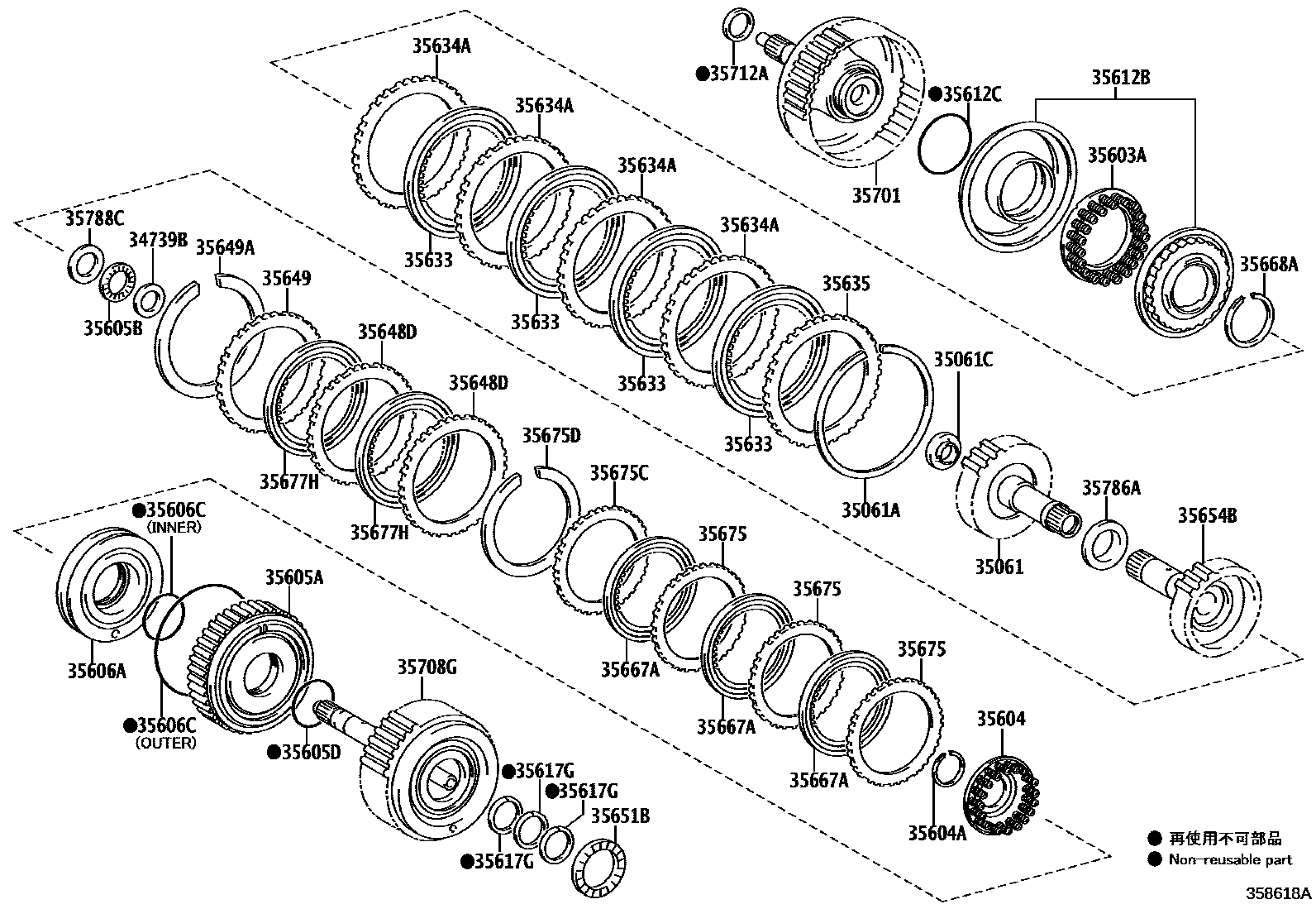 Toyota YARIS 制动带和多片式离合器(ATM) EPC diagram — 358618A