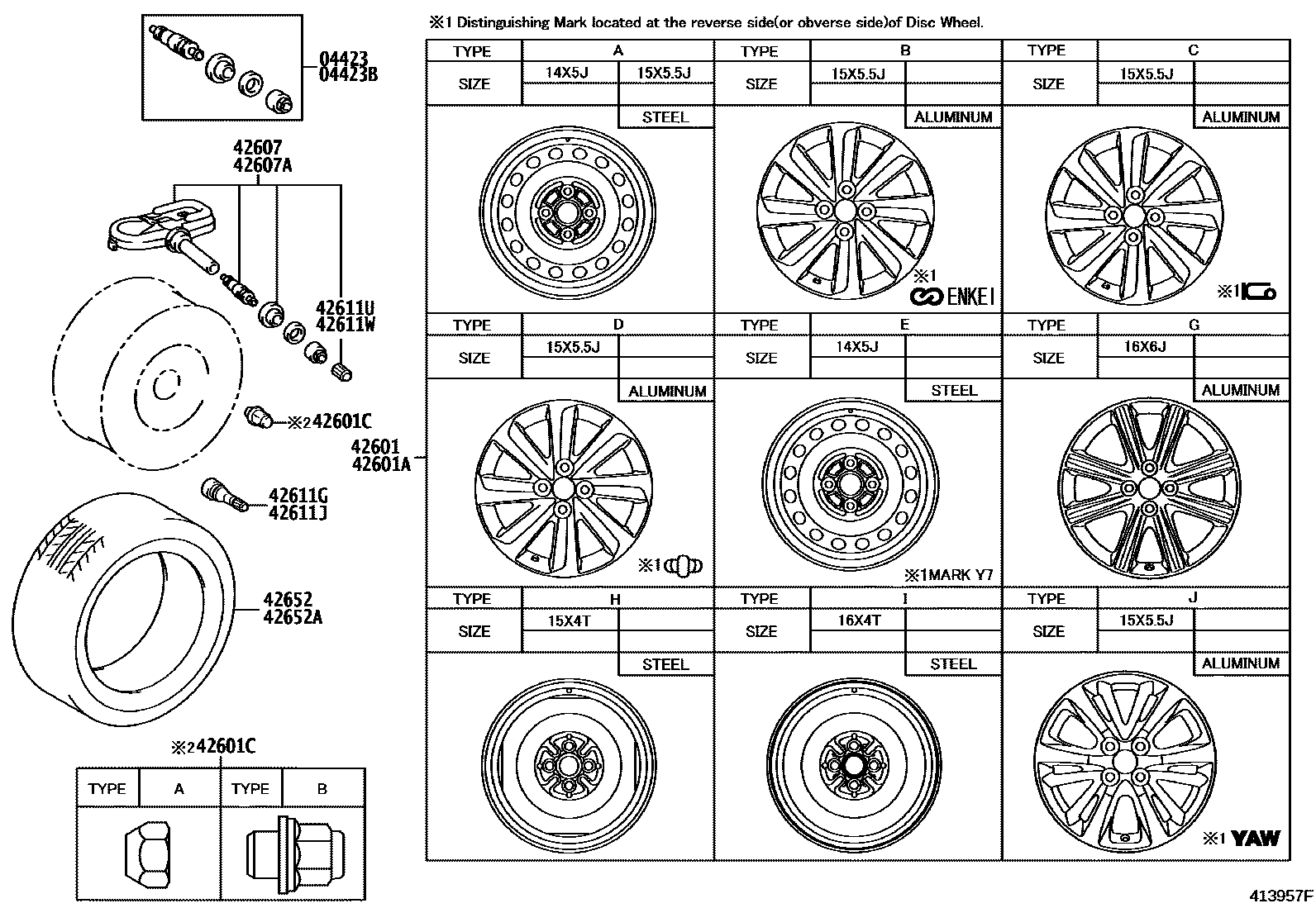 Toyota YARIS 车轮和车轮盖 EPC diagram — 413957F