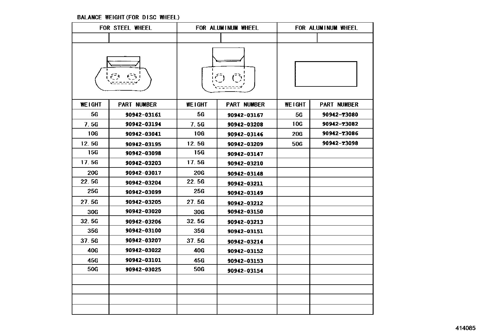 Toyota YARIS 车轮和车轮盖 EPC diagram — 414085