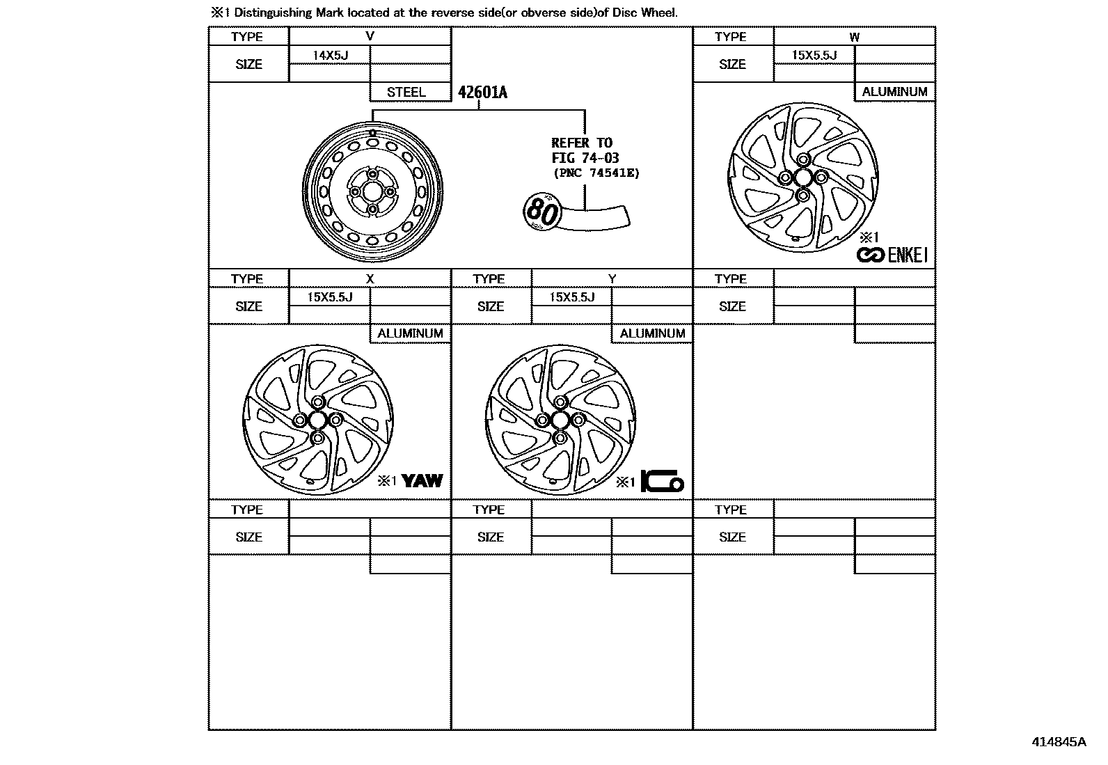 Toyota YARIS 车轮和车轮盖 EPC diagram — 414845A