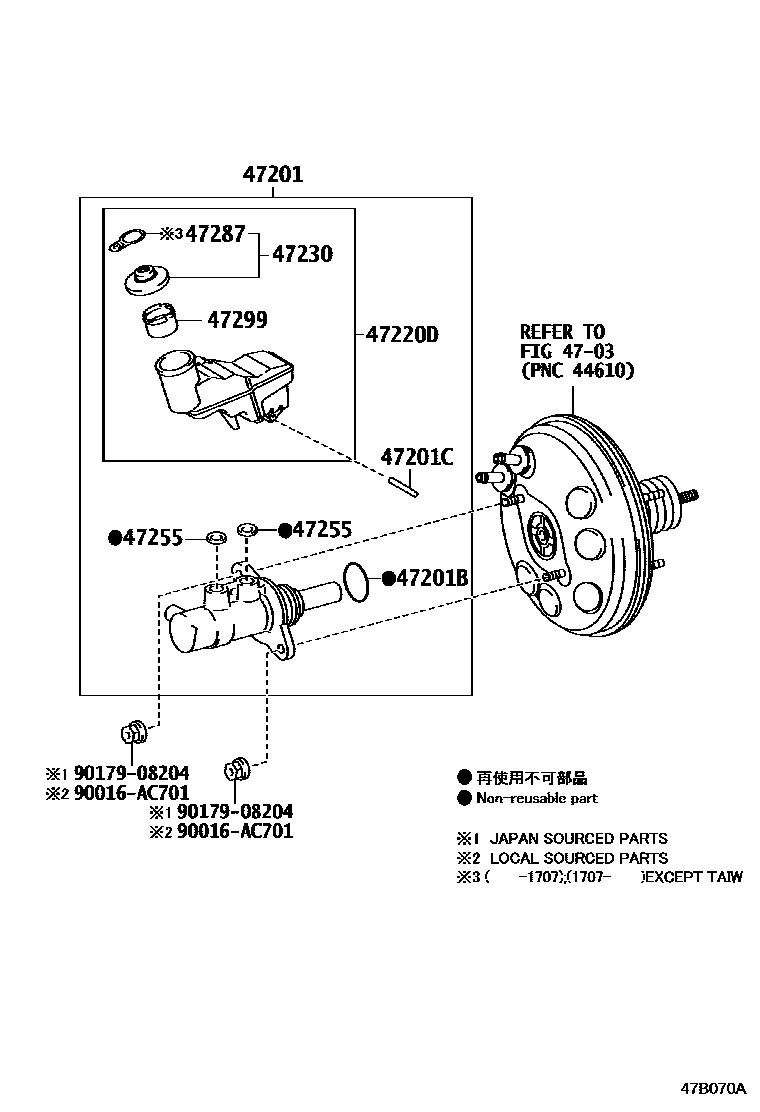 Toyota YARIS 制动总泵 EPC diagram — 47B070A
