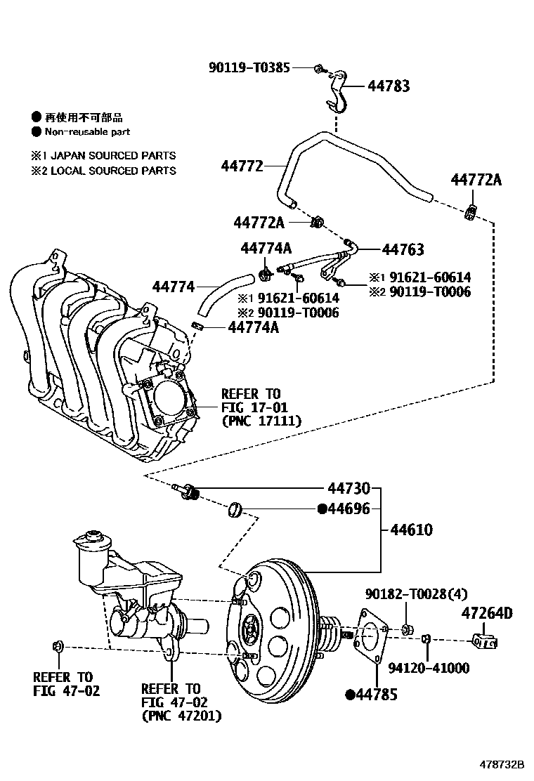 Toyota YARIS 制动助力器和真空管 EPC diagram — 478732B