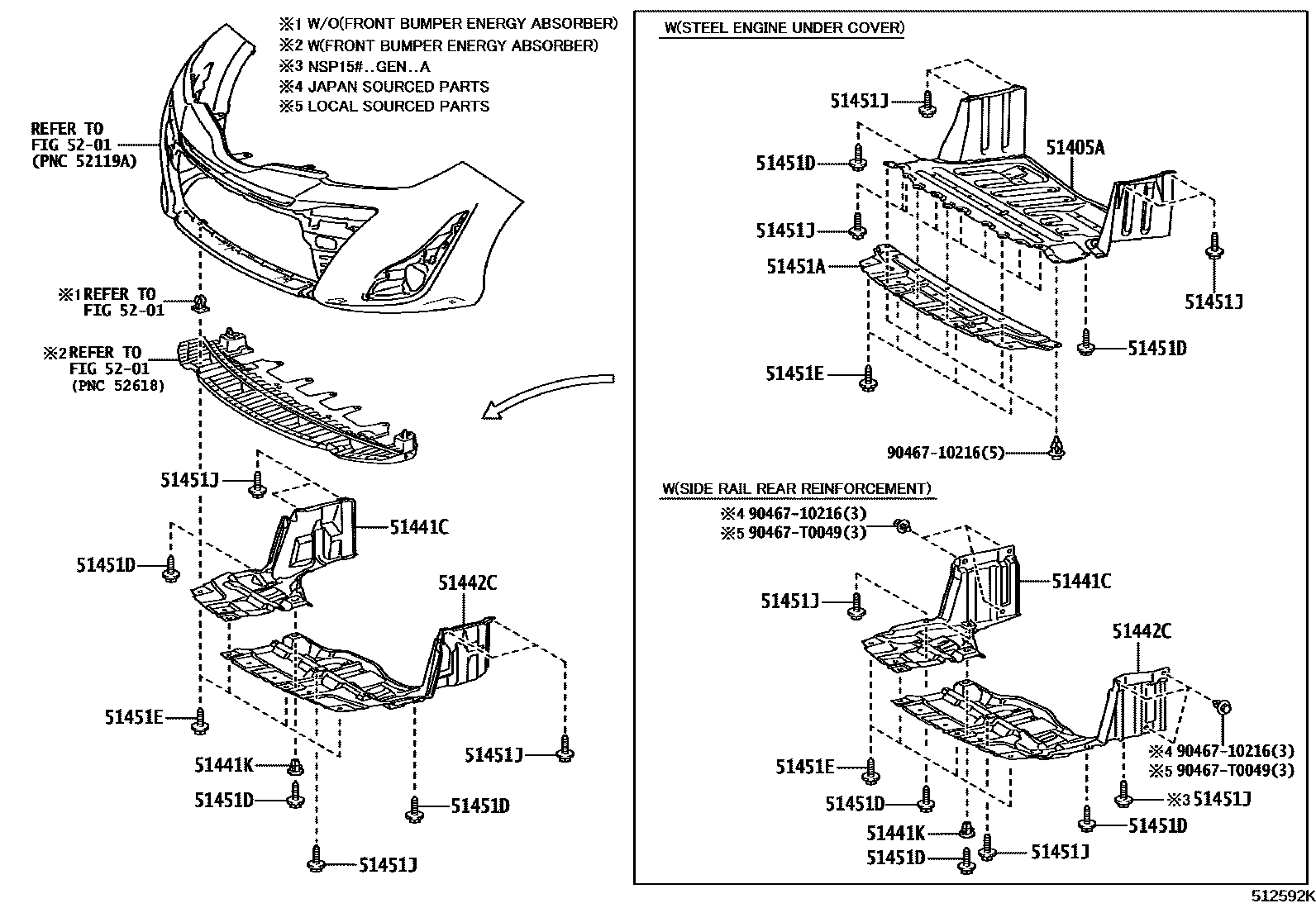 Toyota YARIS 悬架横梁和发动机底罩 EPC diagram — 512592K