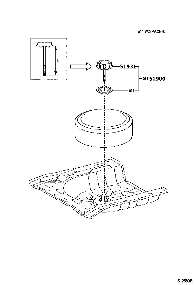 Toyota YARIS Spare tire rack EPC diagram — 512589B