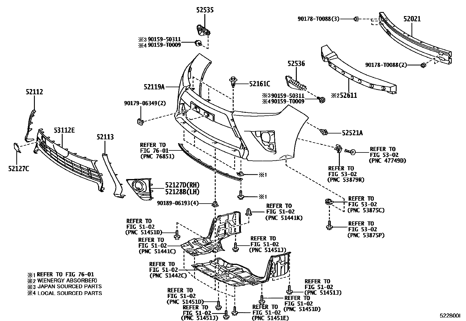 Toyota YARIS 前保险杠及附件 EPC diagram — 522800I