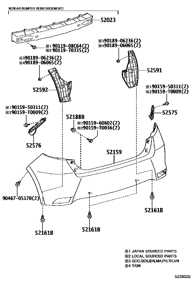 Toyota YARIS 后保险杠及附件 EPC diagram — 522802E