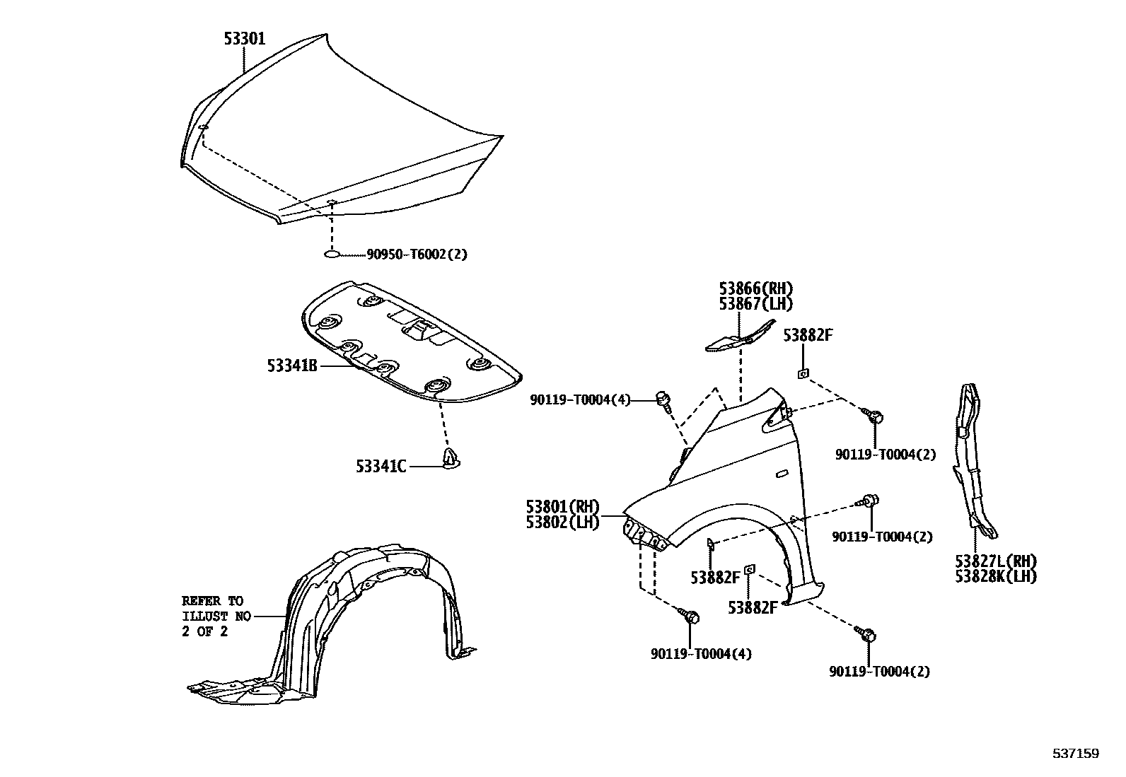 Toyota YARIS 发动机盖和前翼子板 EPC diagram — 537159