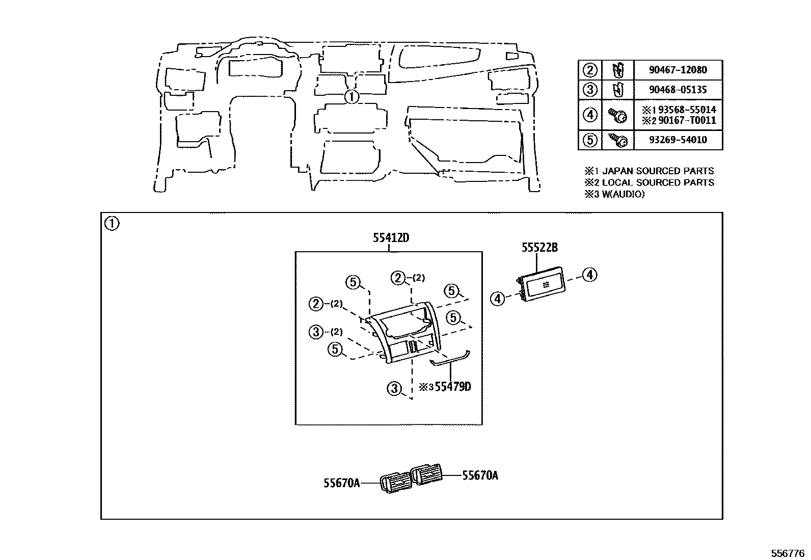 Toyota YARIS 仪表板和手套箱 EPC diagram — 556776