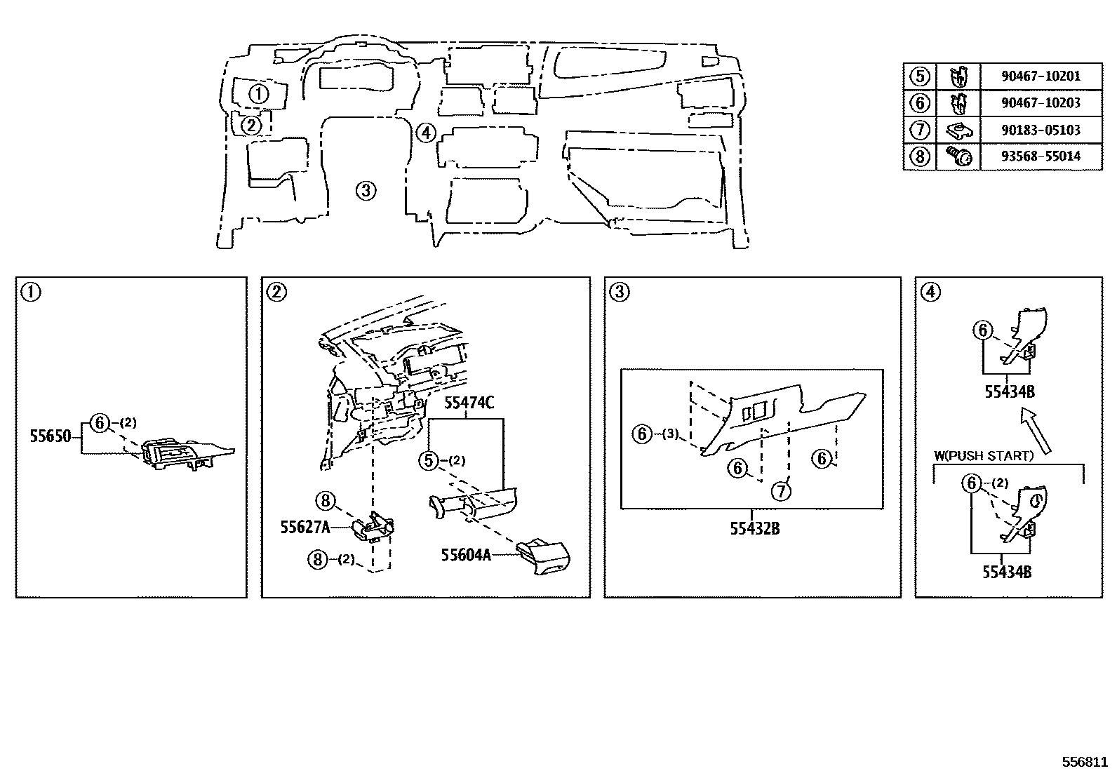 Toyota YARIS 仪表板和手套箱 EPC diagram — 556811