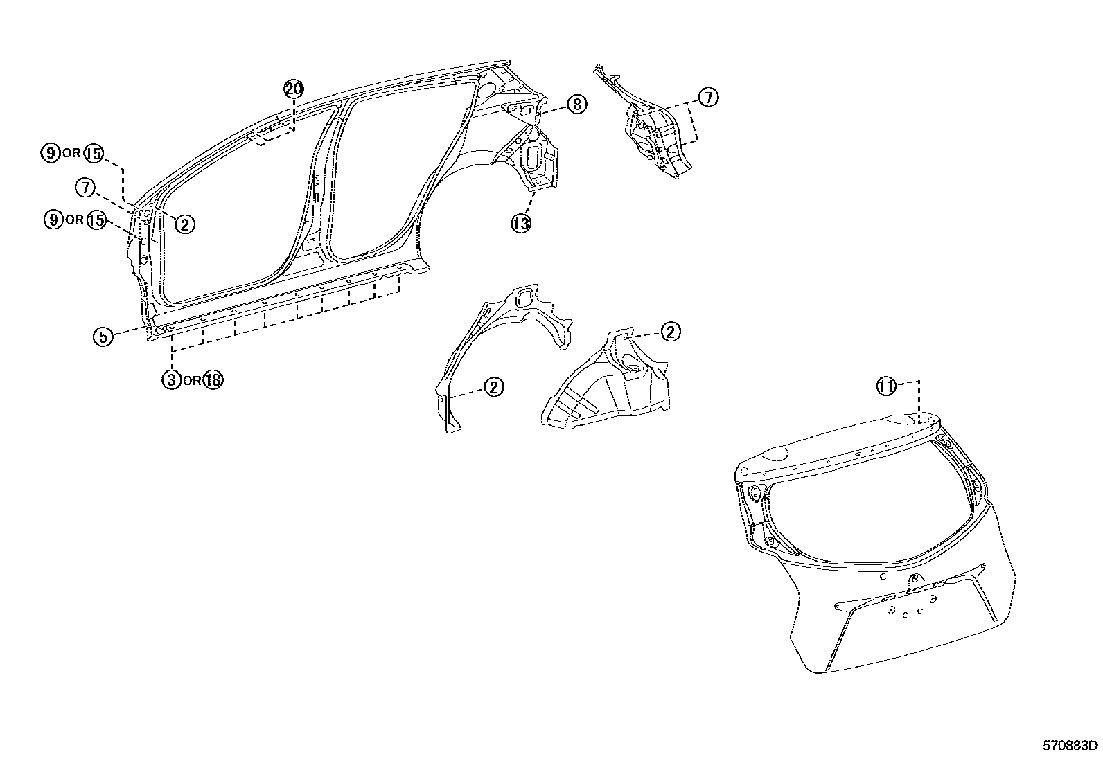 Toyota YARIS hole plug EPC diagram — 570883D