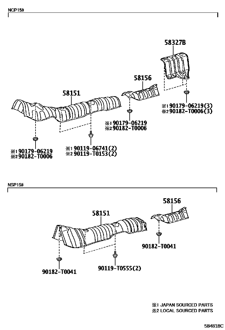 Toyota YARIS 地板隔热垫 EPC diagram — 584818C